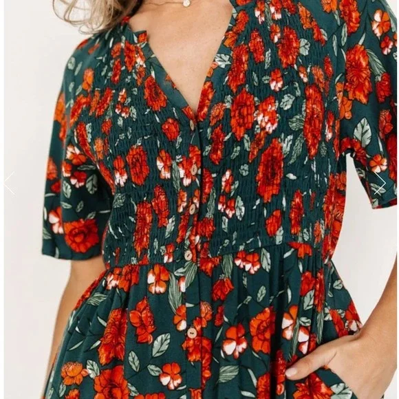 Baltic‎ Born Botega Jade Floral Midi Dress, Green Orange, L(NWOT) - Picture 2 of 15